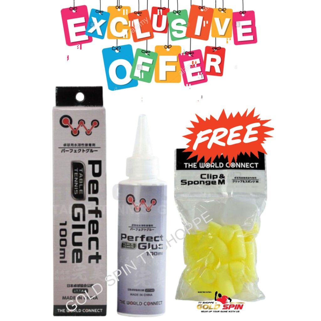 TWC Perfect Table Tennis Glue (JTTA Quality) 100ML & 500ML FREE SPONGES