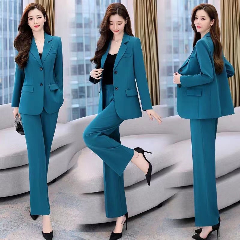 2022 new summer small fragrance suit professional royal sister wide-leg  pants two-piece office wear women formal set office suit women Green Suit  Mweight 40-50kg