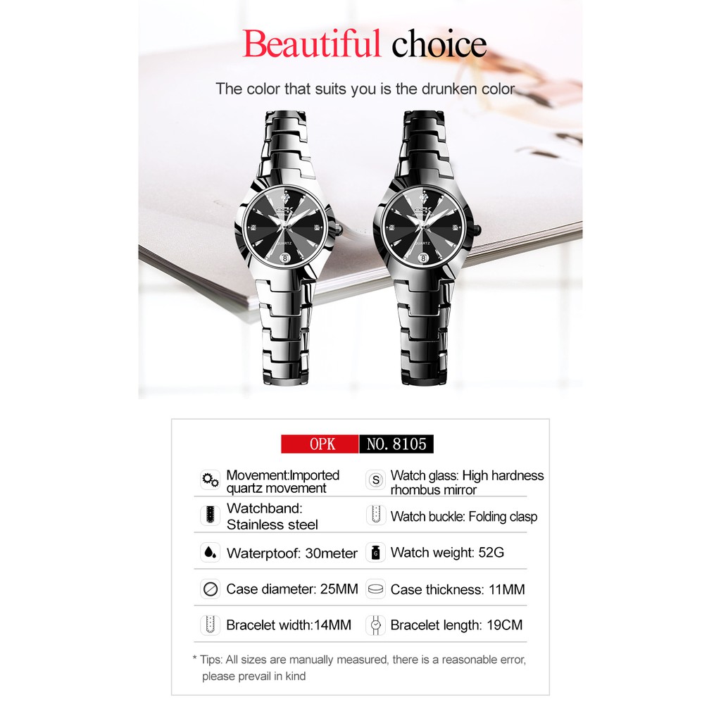 OPK Jam Tangan Perempuan Wanita Women's Watch Quartz Waterproof Black