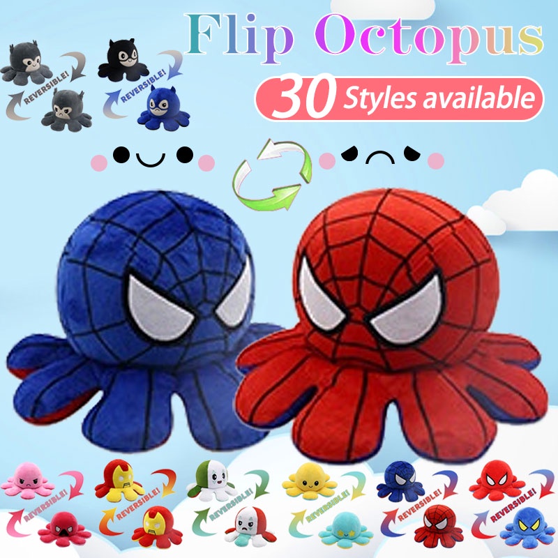 SHIP IN 12HR! Flip Octopus Doll SuperHeroes Plushie Stuffed Toys Spider-Man/iron-man/Batman/Thor/Joker  Octopus Double-Sided Flip Doll Reversible Octopus Pop It Toys for Kids Boy  Plush Doll Gift-box Birthday For Man Sotong patung dolls