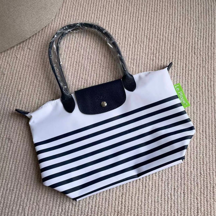 Le Pliage Collection M Tote bag Navy/White - Canvas (L2605HDF165