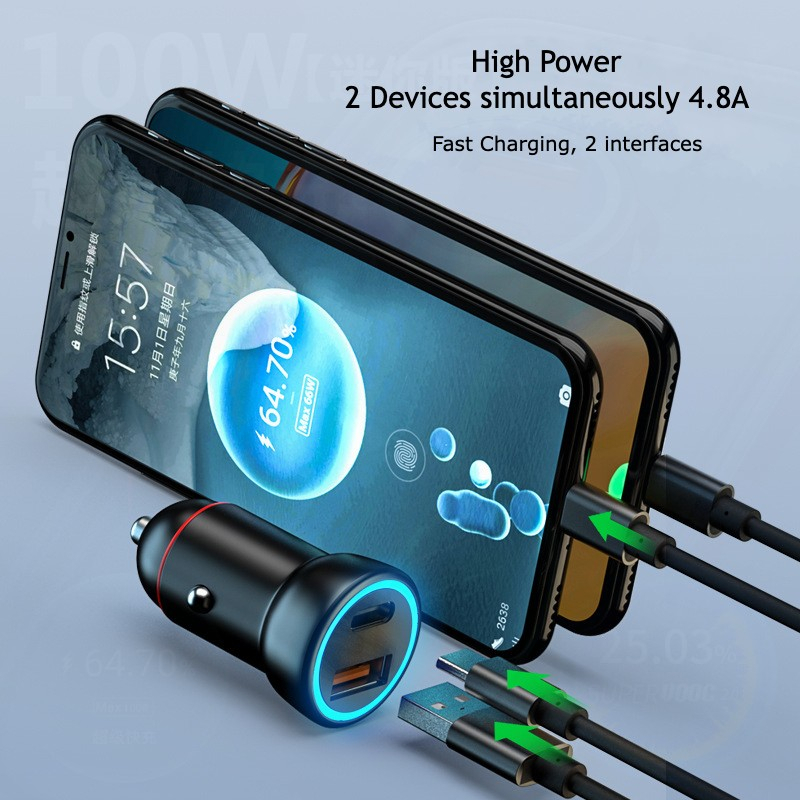 Car Charger 60W Dual Port USB Type-C 30W Dual USB & USB-C 5V Fast Charging  PD3.0 / QC3.0 Compatible All Devices Charger DUAL TYPE C - 45W