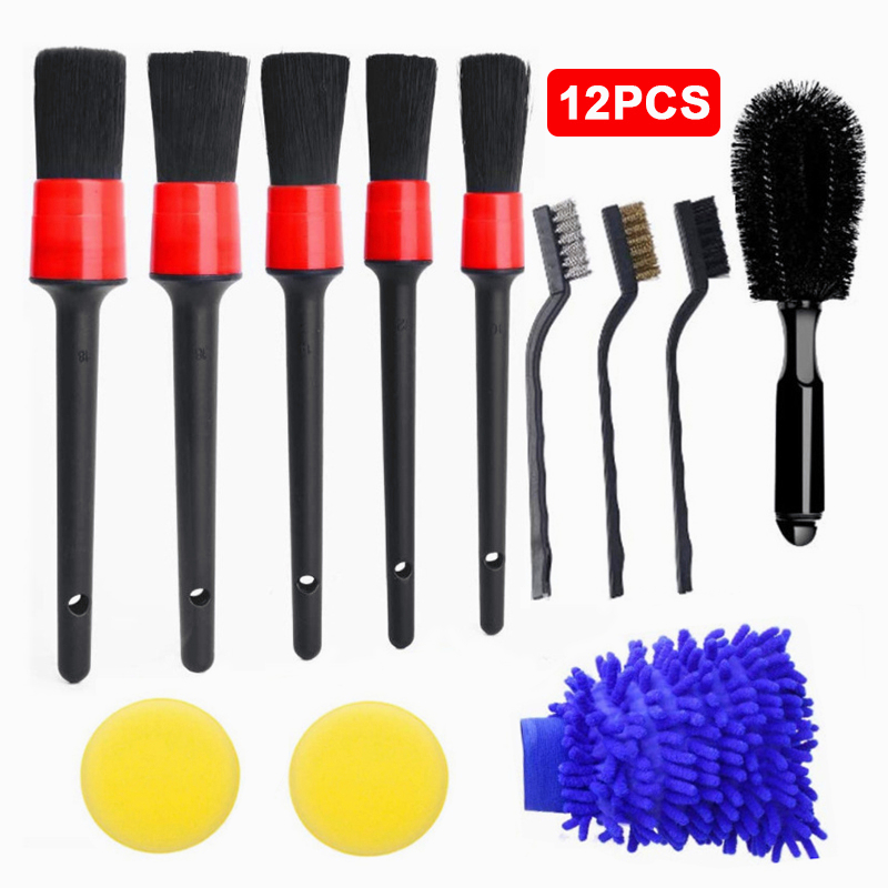 5Pcs Car Cleaning Detailing Brush Set Wheels Cleaner Car Detail Brushes For  Car Leather Air Vents Dusters Interior Panels Clean