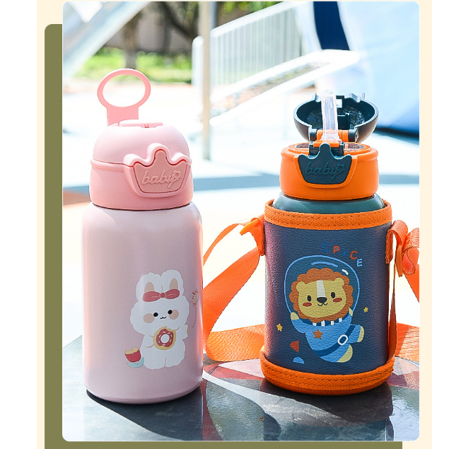 Portable Kids Thermos Mug With Straw Stainless Steel Cartoon Vacuum Flasks  Children Cute Thermal Water Bottle Tumbler Thermocup
