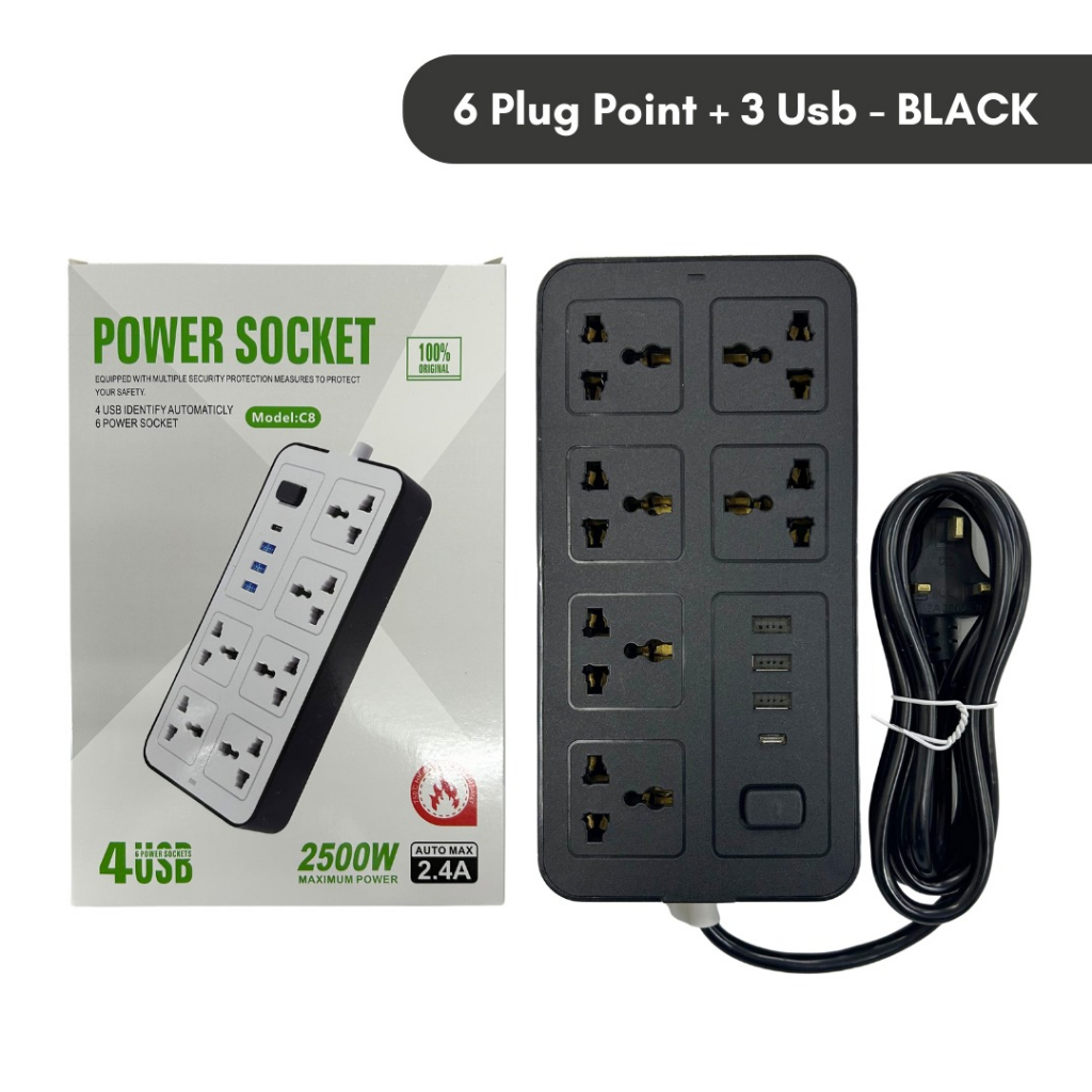 HEBAT NEW UNIVERSAL 3/5/6 Power Socket Square/Round Extension With 3/6 ...