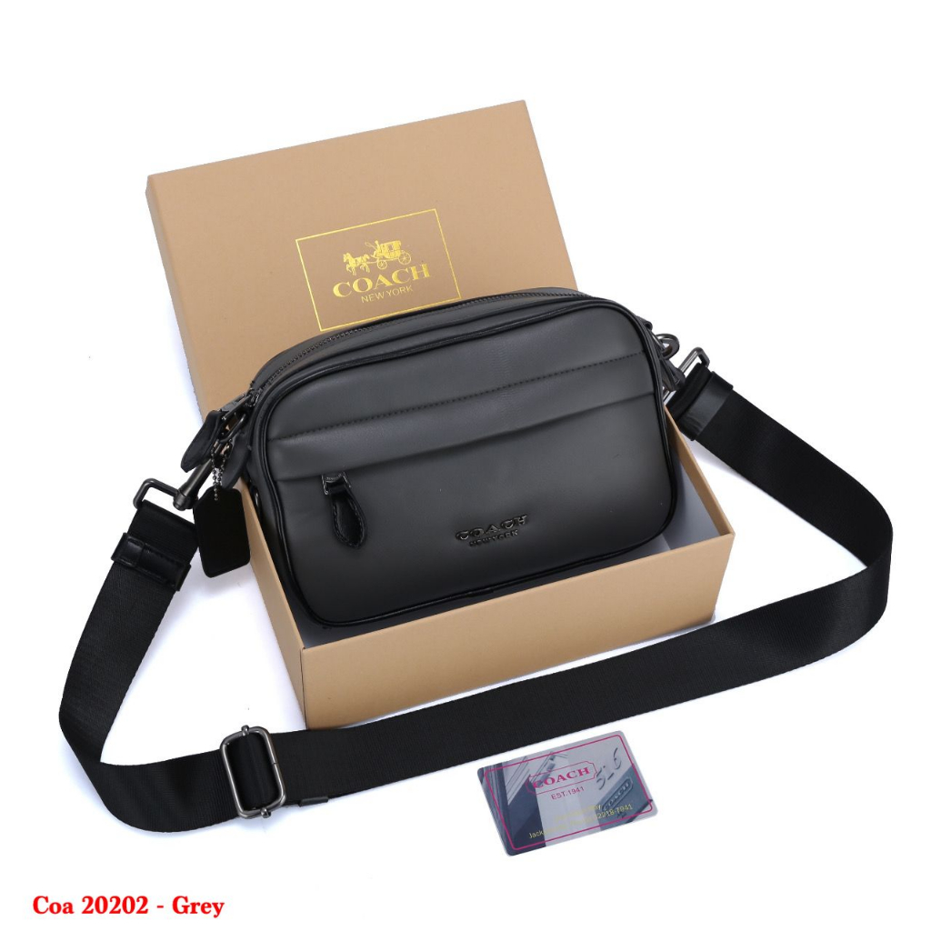 NEW! C0ACH Sling Bag for Women & Men Sling Beg Lelaki Perempuan Full Coffee  (A) +BOX