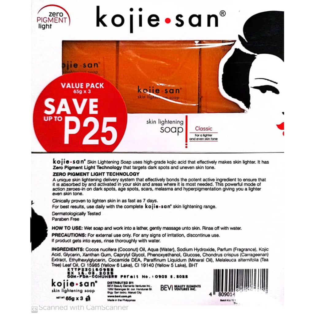 50 Packs of Kojie San Skin Lightening Kojic Acid Soap 2 Bars - 65g (100  Bars Total)