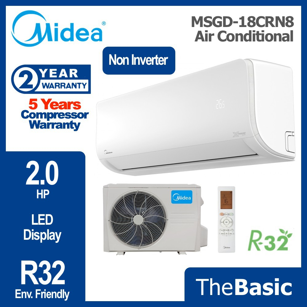 MIDEA AirCond 1HP- 2.5HP R32 Xtreme DURA Non Inverter Air Conditioner (MSGD-09CRN8 , 12CRN8 , 18CRN8 , MSXD-24CRN8)
