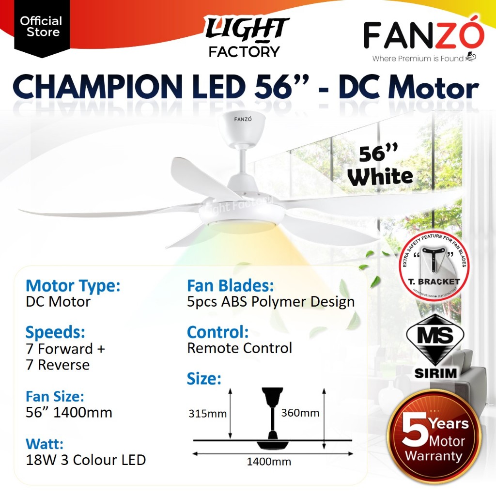 DEKA KRONOS F5DC LED DF50L / FANZO TURBO LED Champion / ECOLUXE ECO-515 DC Motor Ceiling Fan with Light Kipas Siling 风扇