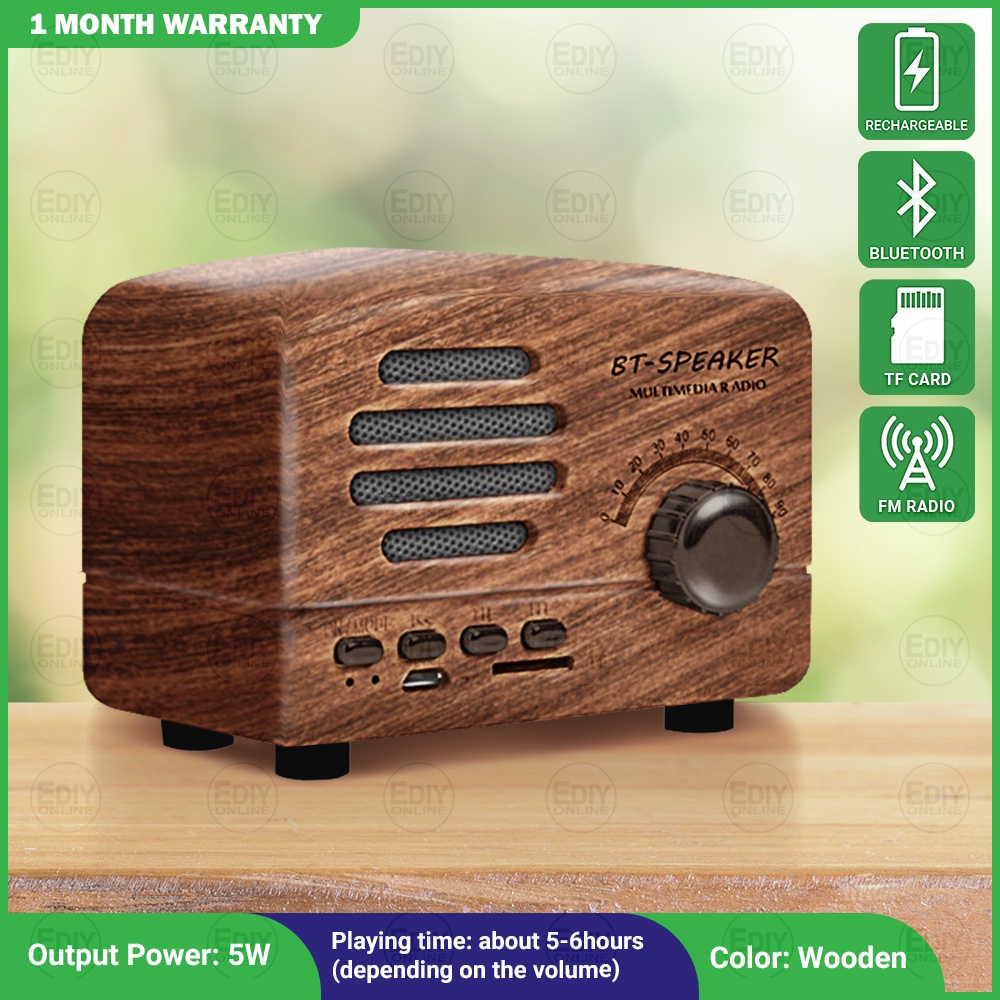 Rechargeable Wireless Classical Retro Portable Mini Small Speaker Bluetooth  Music Player FM Radio Wood Wooden 復古藍牙音箱 Wooden Grain VINTAGE DESIGN