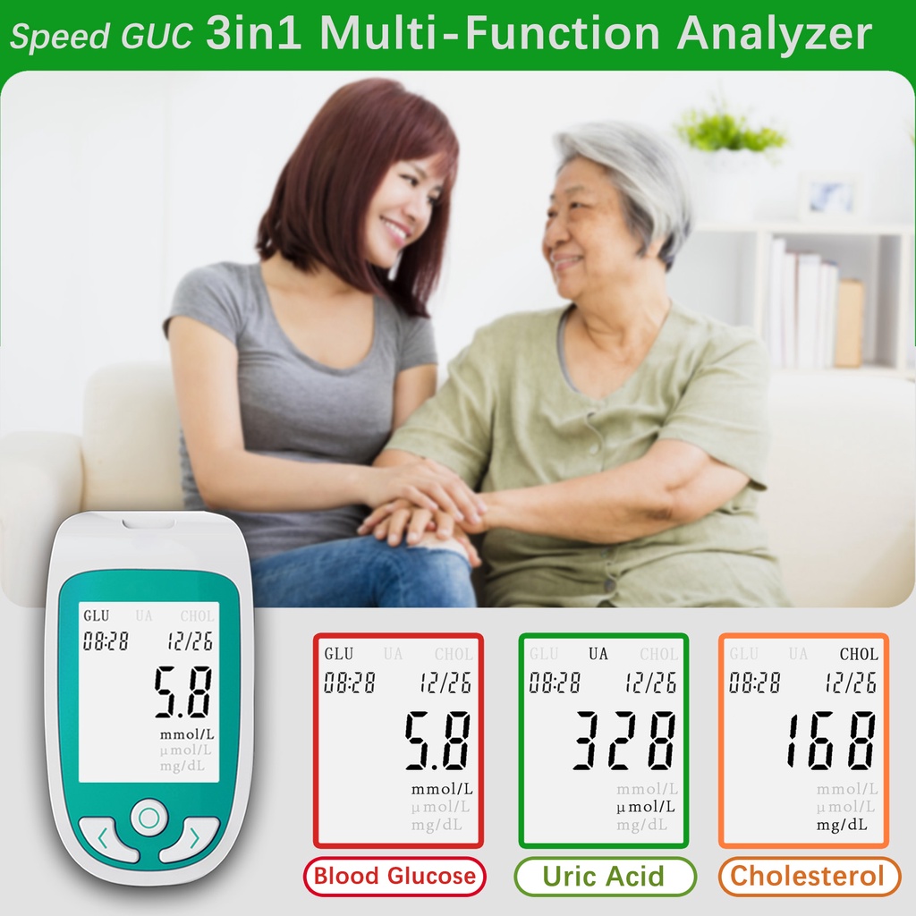 3 in 1 Multifunction Cholesterol Uric Acid Blood Glucose Monitor